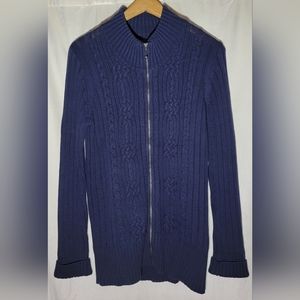Cabela's Men's Cardigan Sweater size Large Full zip Cable knit  Navy Blue